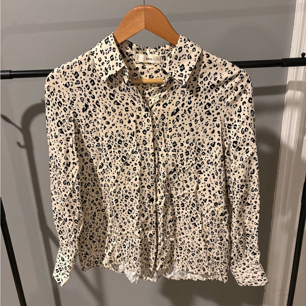 Mango Cream and Black Leopard Print Blouse